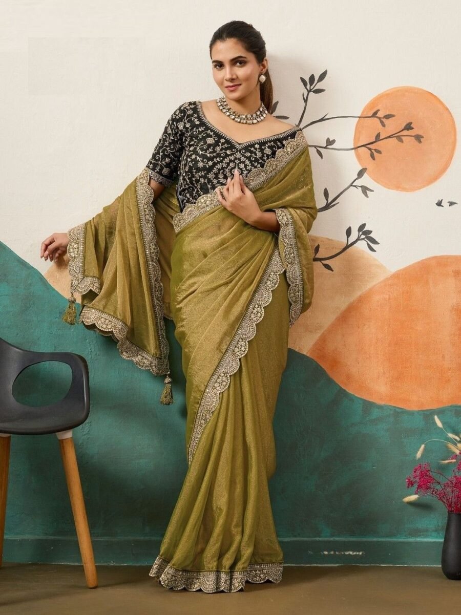 Gorgeous Olive Green Banglori Silk Traditional Saree – 61402-14003 Gorgeous Olive Green Banglori Silk Traditional Saree – 61402-14003