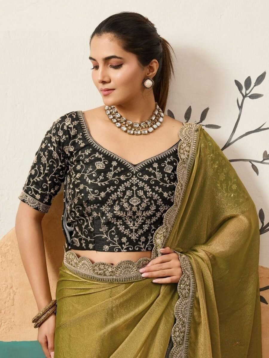 Gorgeous Olive Green Banglori Silk Traditional Saree – 61402-14003 Gorgeous Olive Green Banglori Silk Traditional Saree – 61402-14003