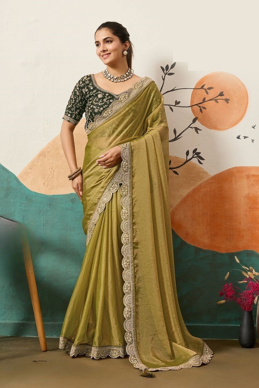 Gorgeous Olive Green Banglori Silk Traditional Saree – 61402-14003 Gorgeous Olive Green Banglori Silk Traditional Saree – 61402-14003