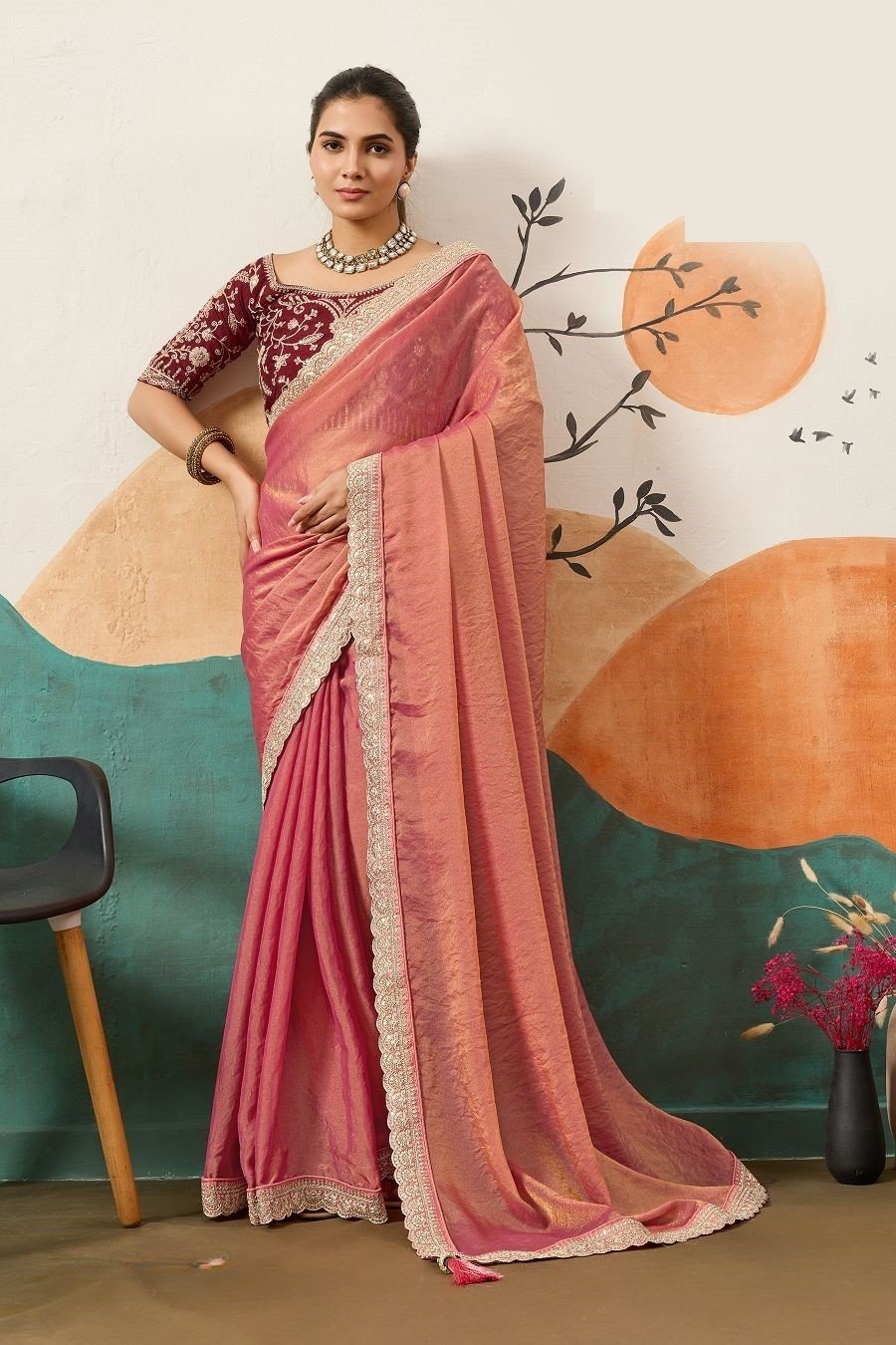 Dreamy Pink Banglori Silk Traditional Saree – 61402-14004