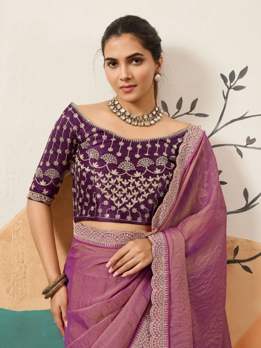 Playful Purple Banglori Silk Traditional Saree – 61402-14006