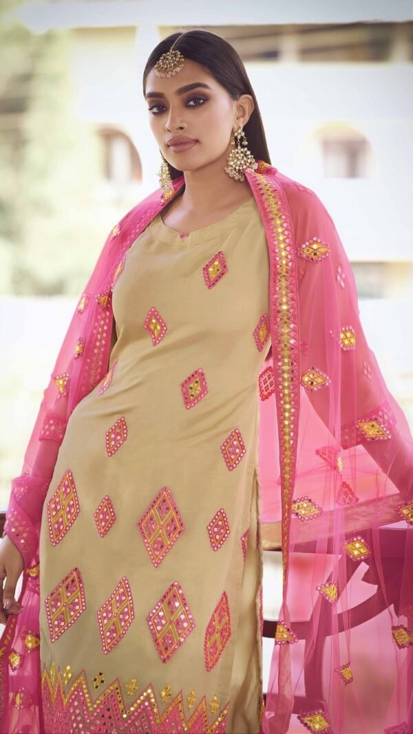 Stunning Beige Organza Palazzo Salwar Kameez – AD-BV1-5206