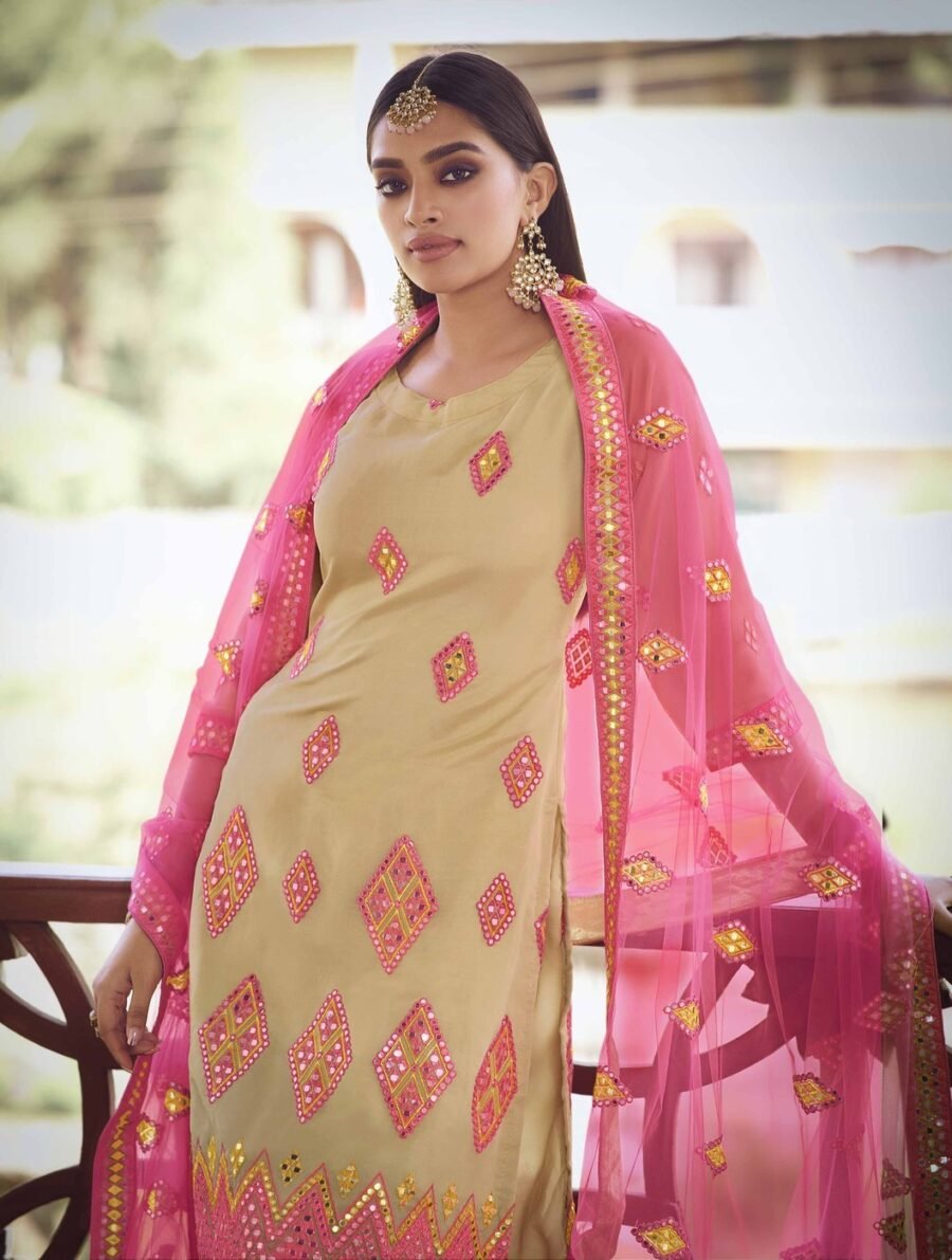 Stunning Beige Organza Palazzo Salwar Kameez – AD-BV1-5206