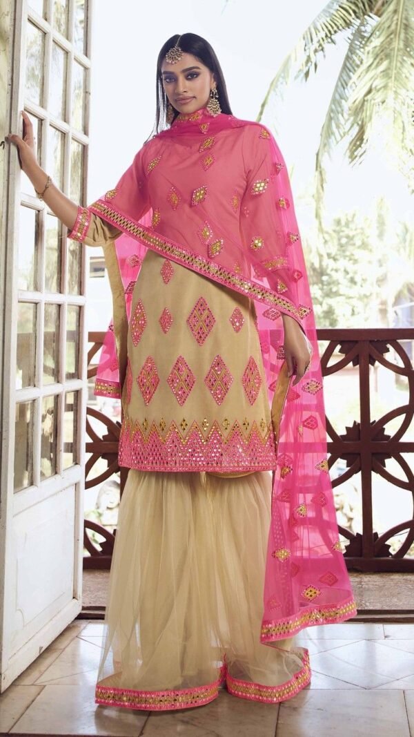 Stunning Beige Organza Palazzo Salwar Kameez – AD-BV1-5206