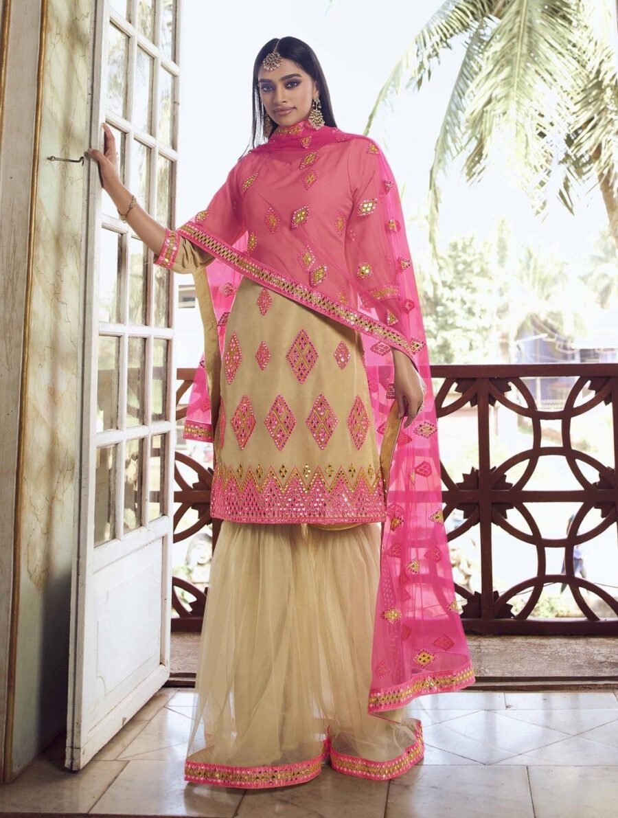 Stunning Beige Organza Palazzo Salwar Kameez – AD-BV1-5206