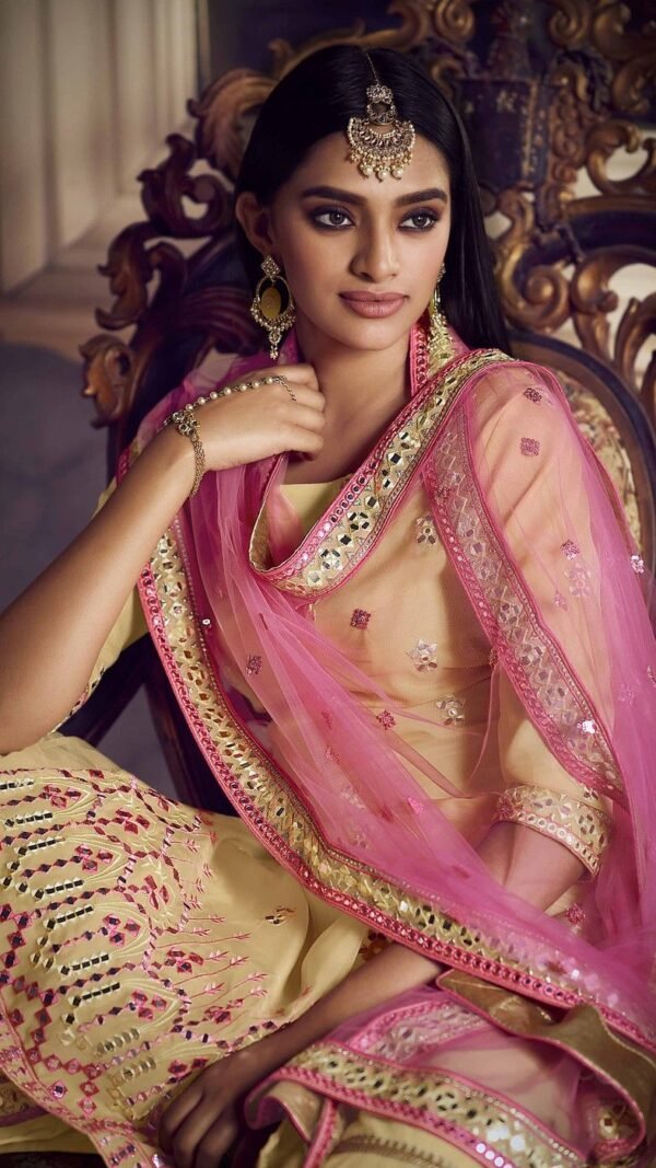 Gleaming Beige Organza Palazzo Salwar Kameez – AD-BV1-5208