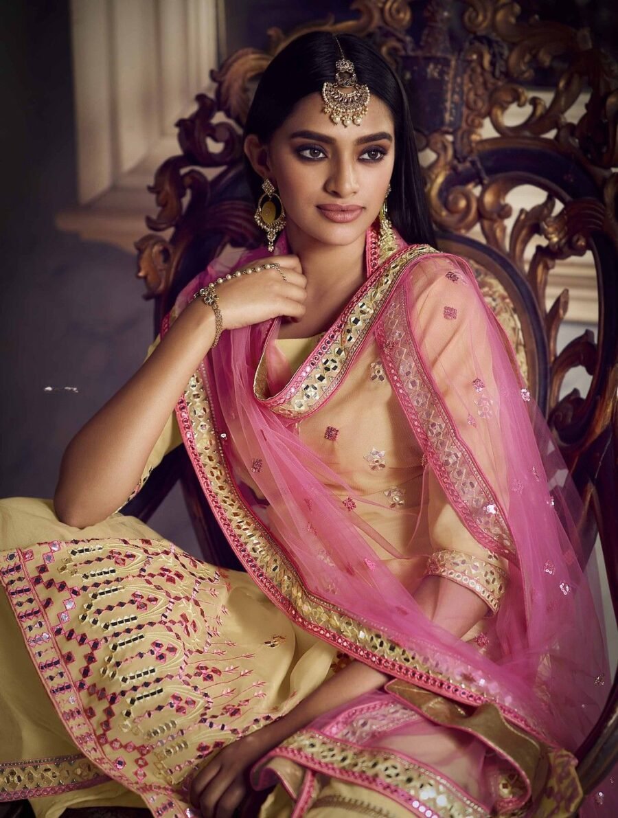 Gleaming Beige Organza Palazzo Salwar Kameez – AD-BV1-5208