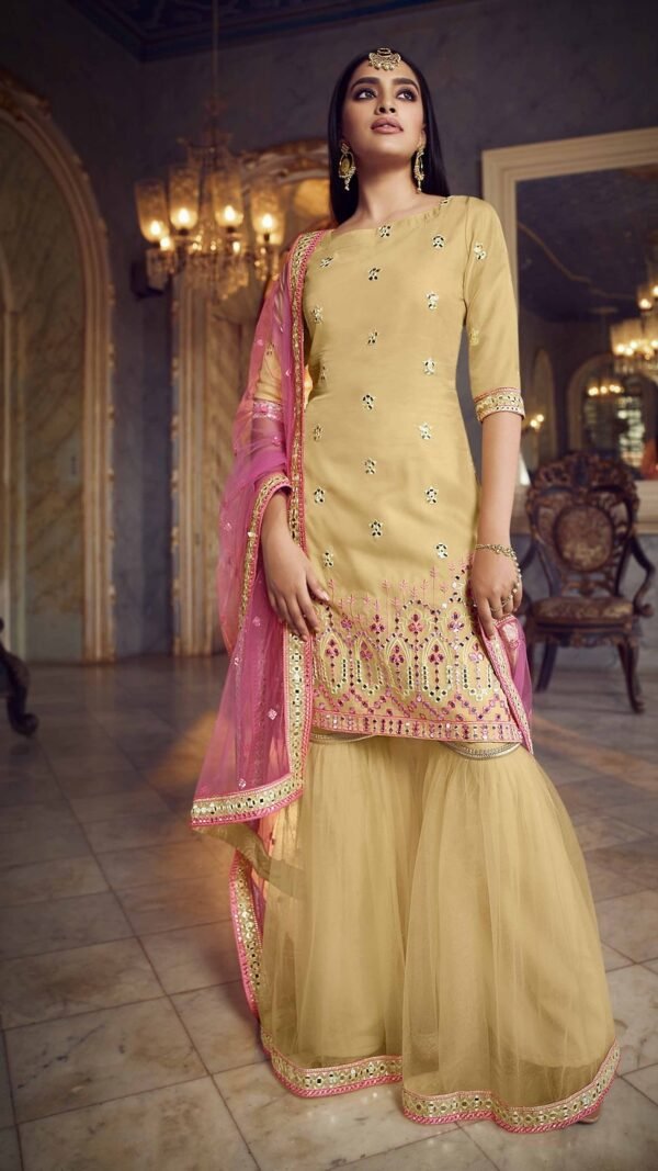 Gleaming Beige Organza Palazzo Salwar Kameez – AD-BV1-5208
