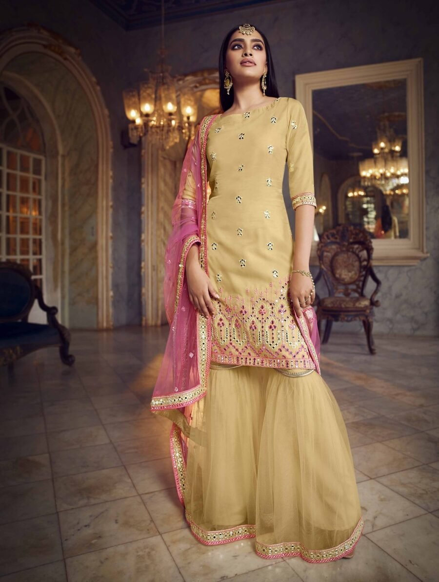 Gleaming Beige Organza Palazzo Salwar Kameez – AD-BV1-5208
