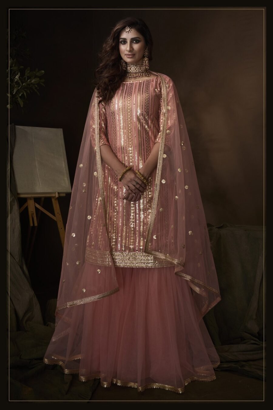 Polished Pink Soft Net Palazzo Salwar Kameez – AD-NS1-4201