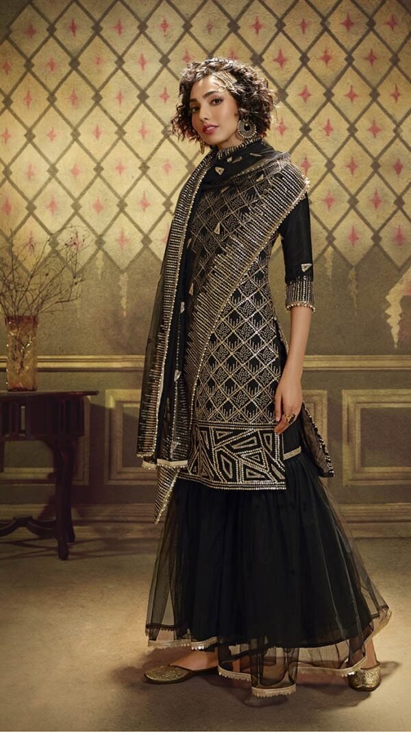 Graceful Black Soft Net Palazzo Salwar Kameez – AD-NS2-4903