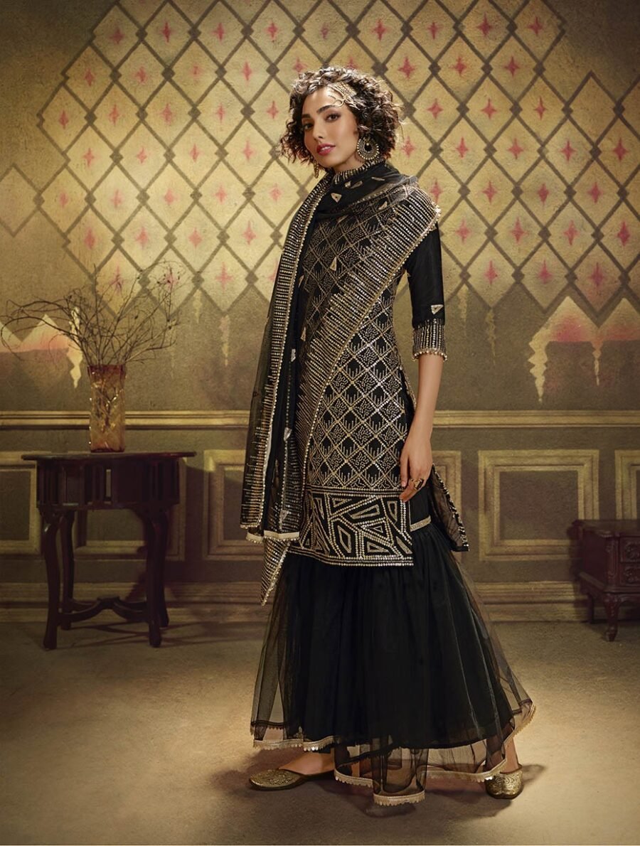 Graceful Black Soft Net Palazzo Salwar Kameez – AD-NS2-4903