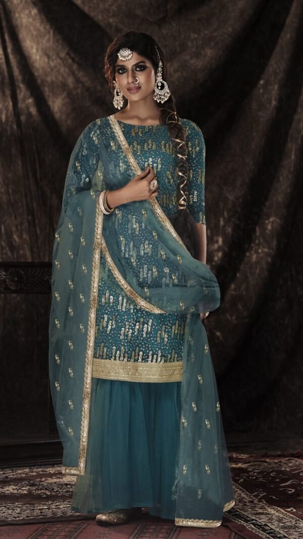 Modern Turquoise Blue Soft Net Palazzo Salwar Kameez – AD-NS4-14001