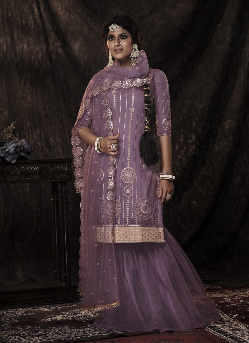 Chic Purple Soft Net Palazzo Salwar Kameez – AD-NS4-14003