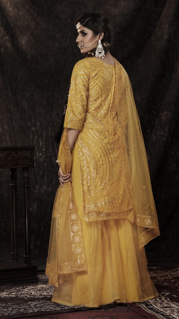 Gleaming Mustard Soft Net Palazzo Salwar Kameez – AD-NS4-14007