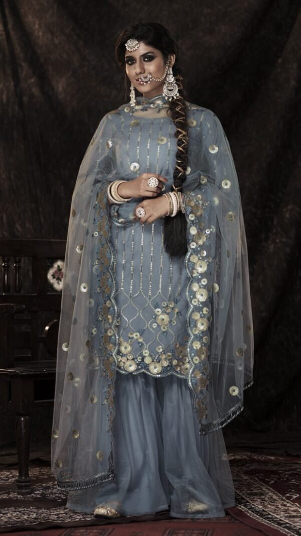 Captivating Grey Soft Net Palazzo Salwar Kameez – AD-NS4-14008