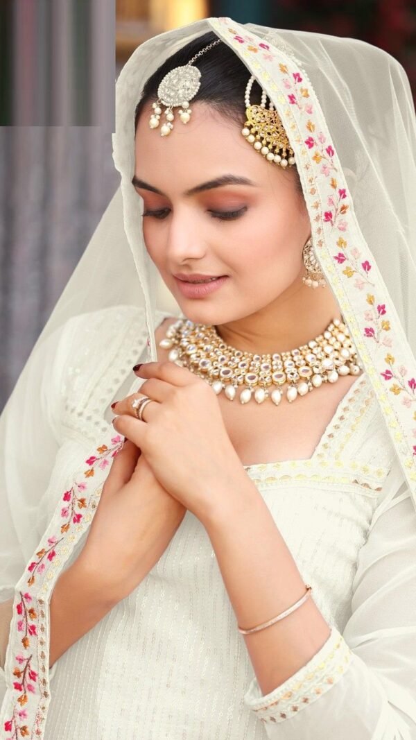 Gleaming Off White Georgette Palazzo Salwar Kameez – 62442-718