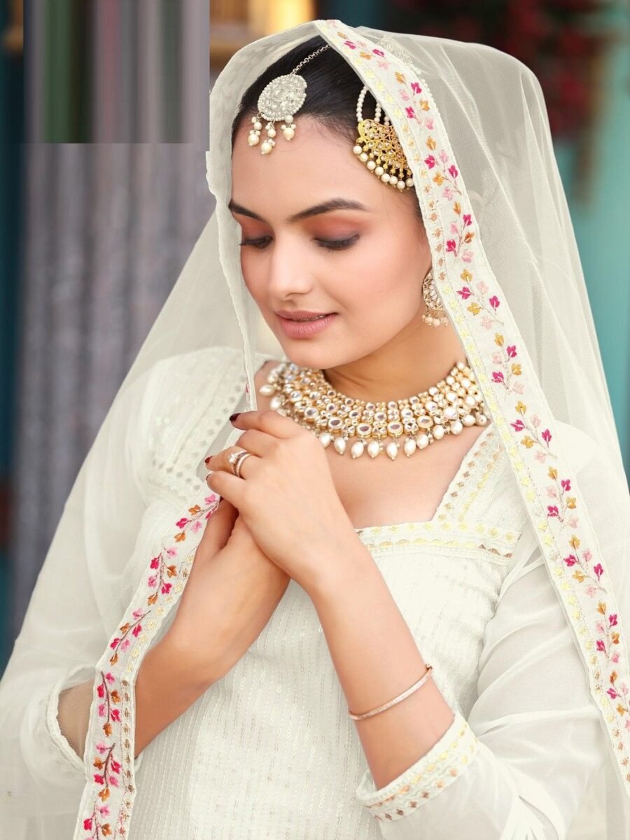 Gleaming Off White Georgette Palazzo Salwar Kameez – 62442-718