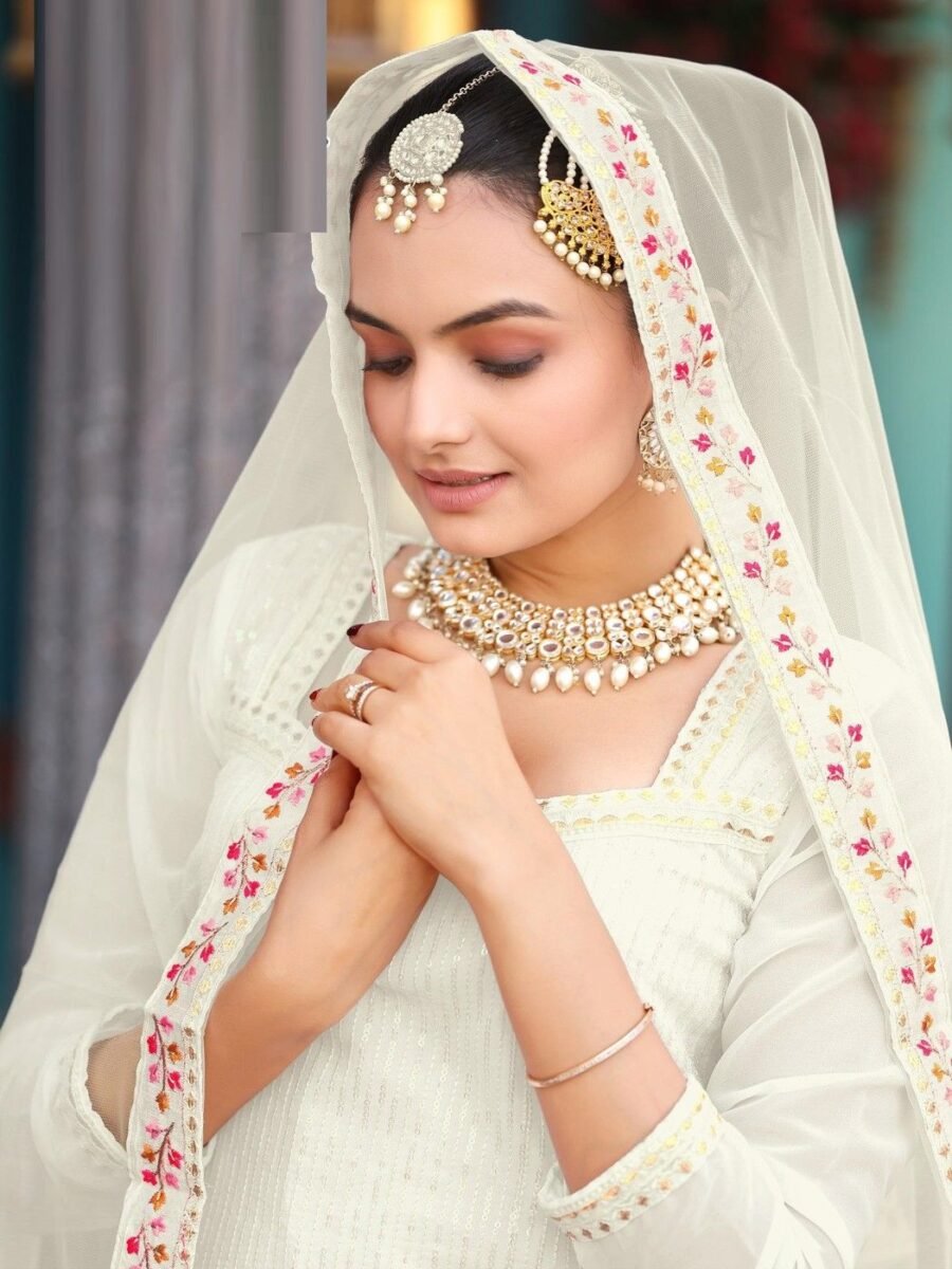 Gleaming Off White Georgette Palazzo Salwar Kameez – 62442-718