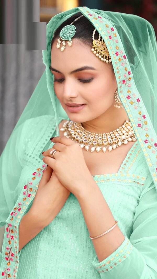 Striking Green Georgette Palazzo Salwar Kameez – 62442-719