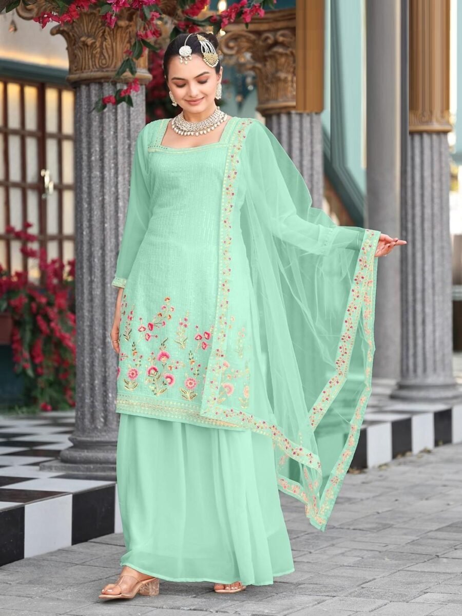Striking Green Georgette Palazzo Salwar Kameez – 62442-719