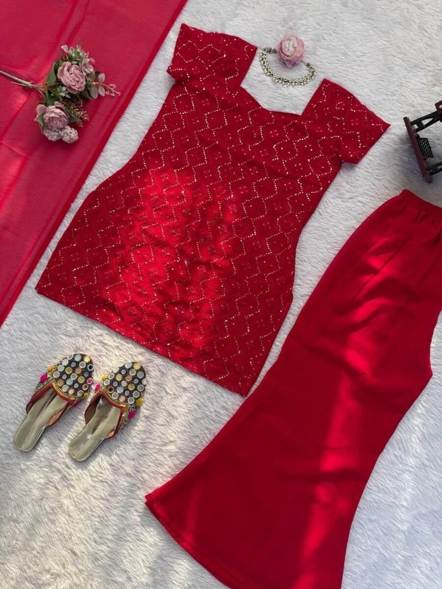 Bold Red Georgette Straight Salwar Kameez – 62488-1543-A