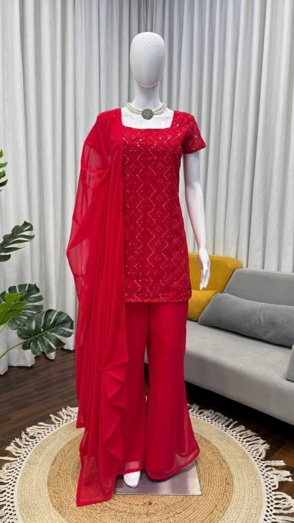 Bold Red Georgette Straight Salwar Kameez – 62488-1543-A