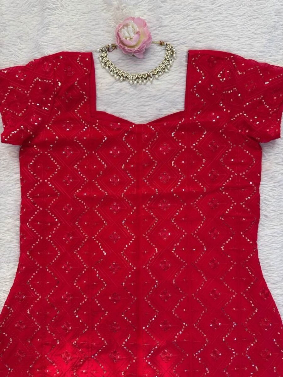 Bold Red Georgette Straight Salwar Kameez – 62488-1543-A