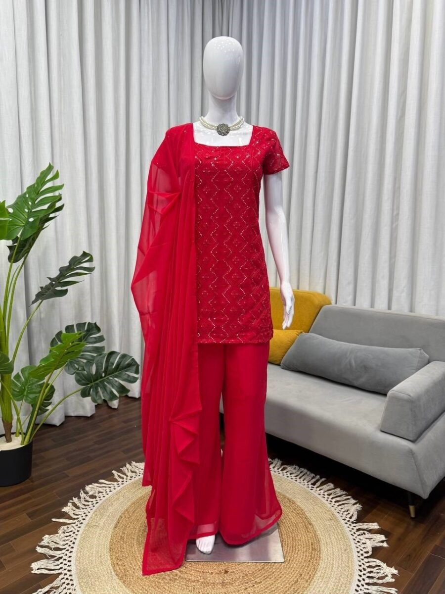 Bold Red Georgette Straight Salwar Kameez – 62488-1543-A