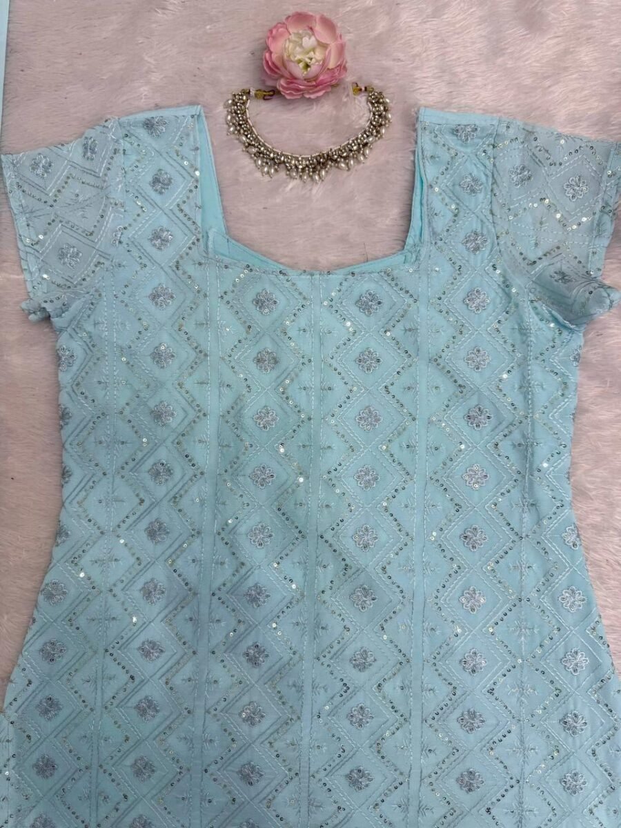 Captivating Sky Blue Georgette Straight Salwar Kameez – 62488-1543-B