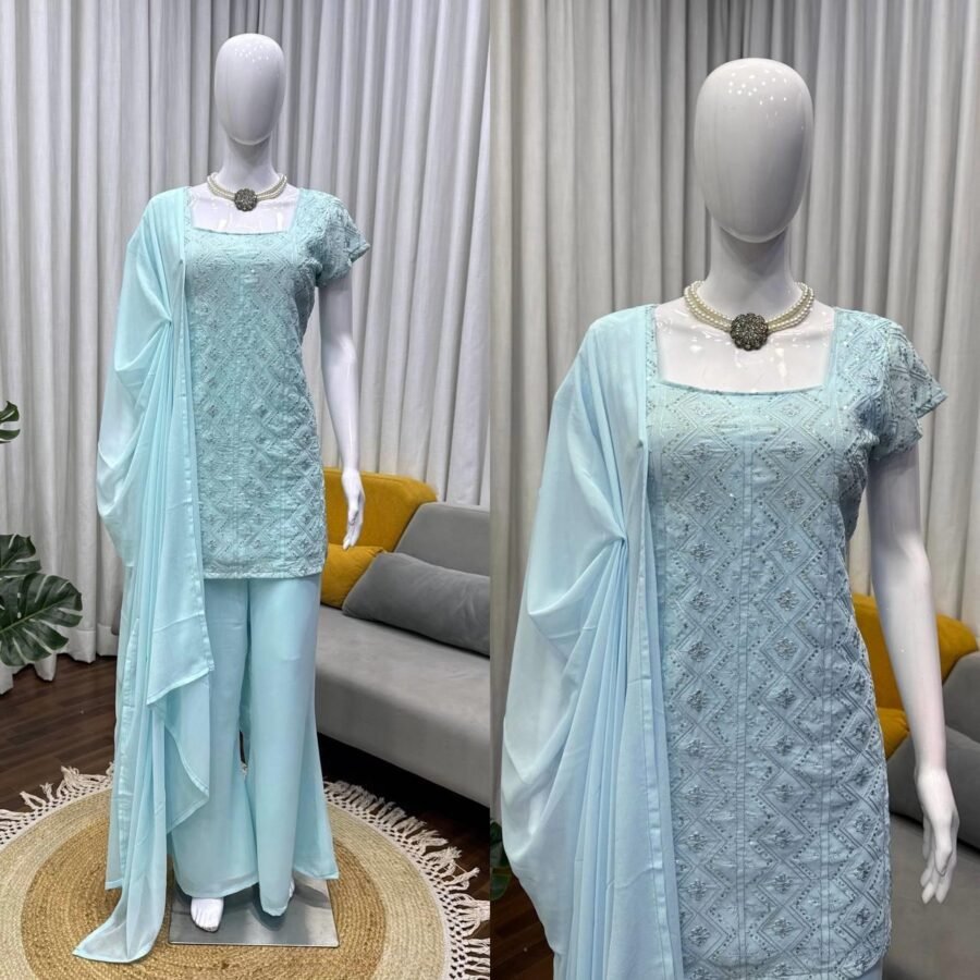 Captivating Sky Blue Georgette Straight Salwar Kameez – 62488-1543-B