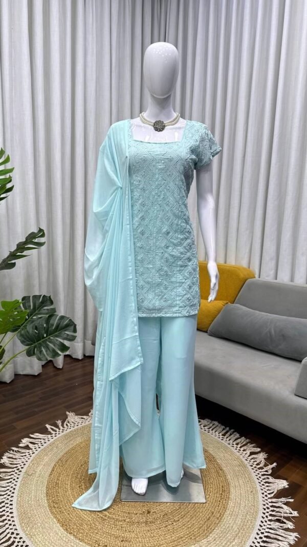 Captivating Sky Blue Georgette Straight Salwar Kameez – 62488-1543-B