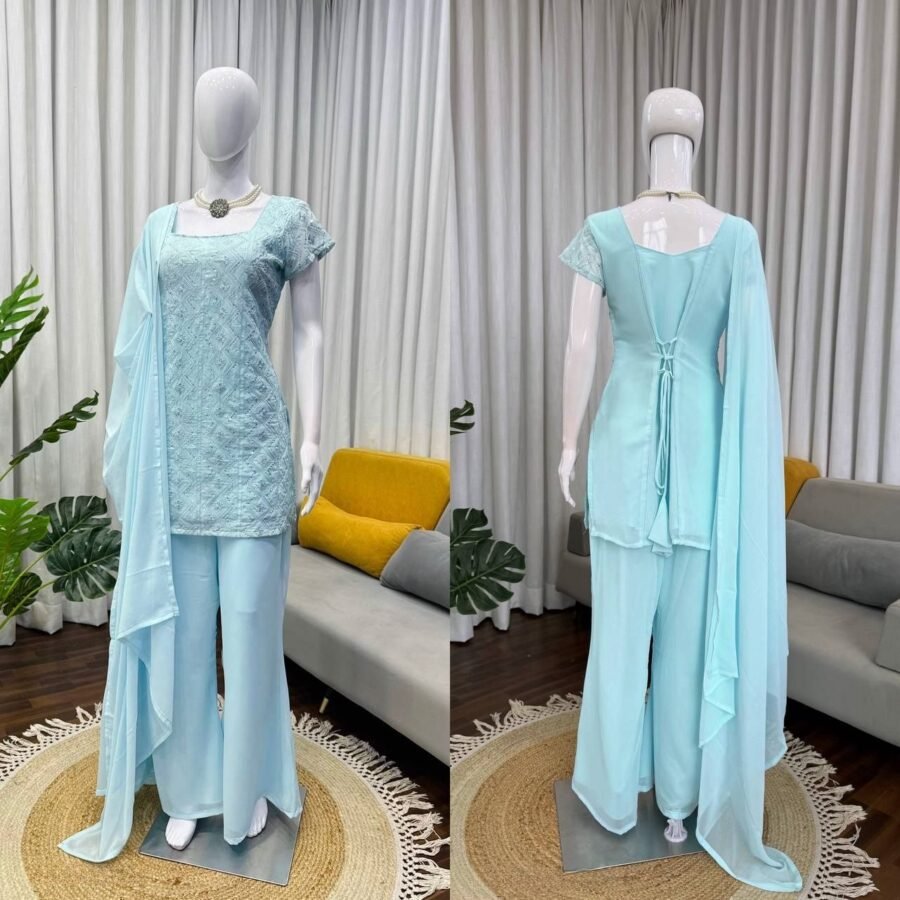 Captivating Sky Blue Georgette Straight Salwar Kameez – 62488-1543-B