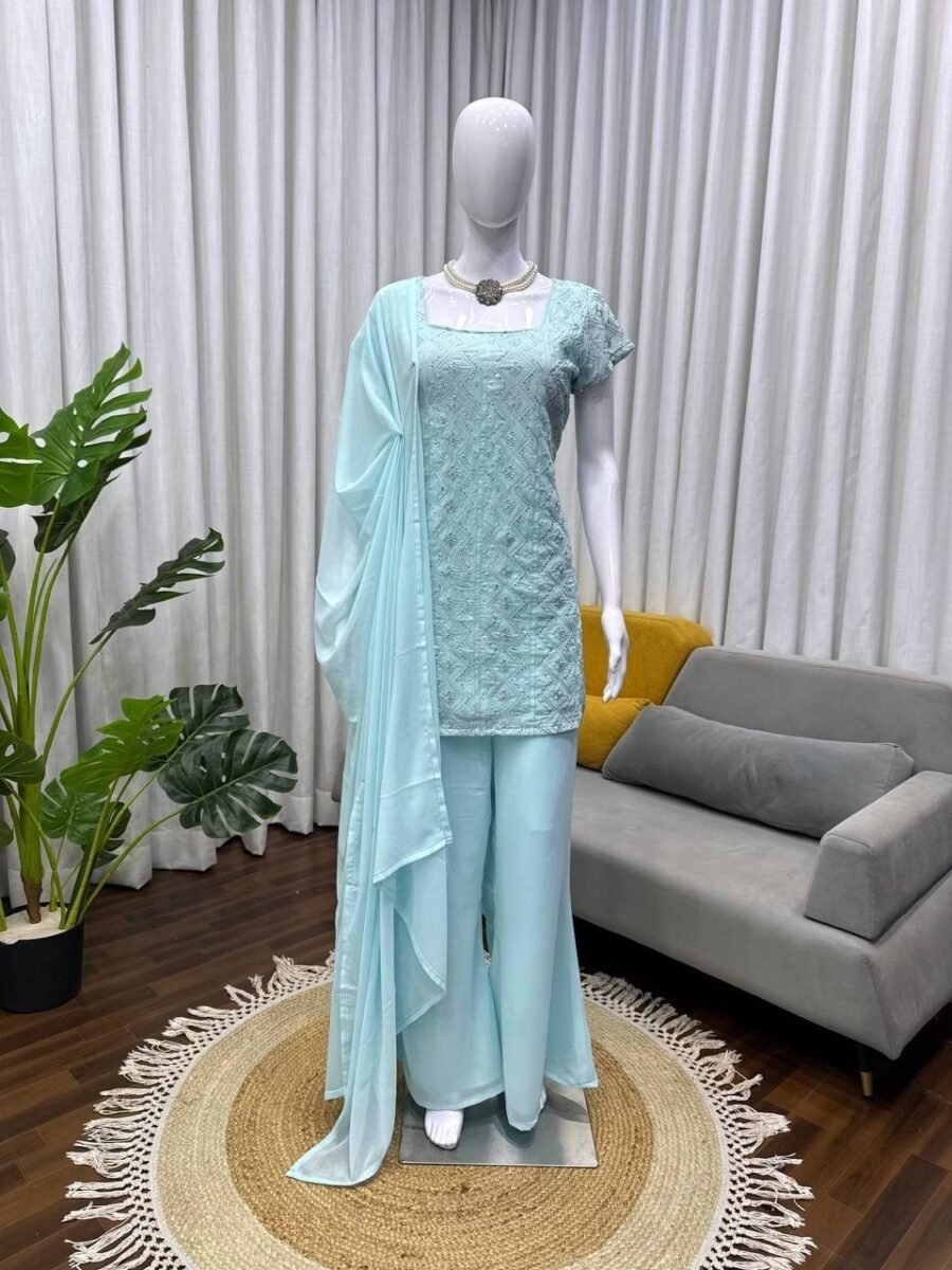 Captivating Sky Blue Georgette Straight Salwar Kameez – 62488-1543-B
