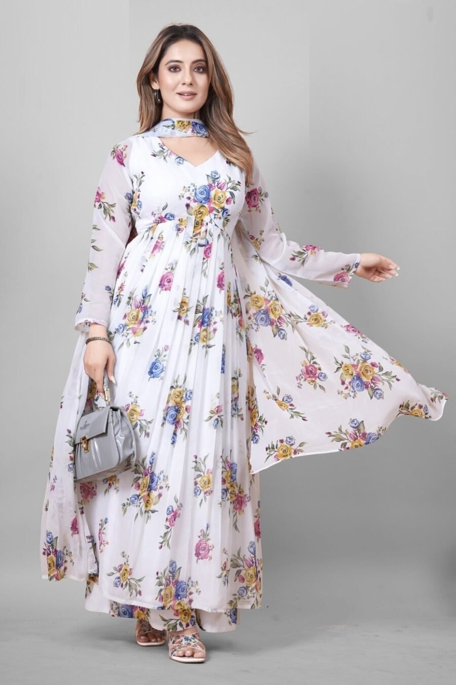 Charming Cream Georgette Anarkali Salwar Kameez – 62510-19