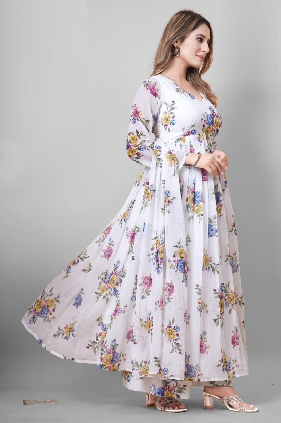 Charming Cream Georgette Anarkali Salwar Kameez – 62510-19