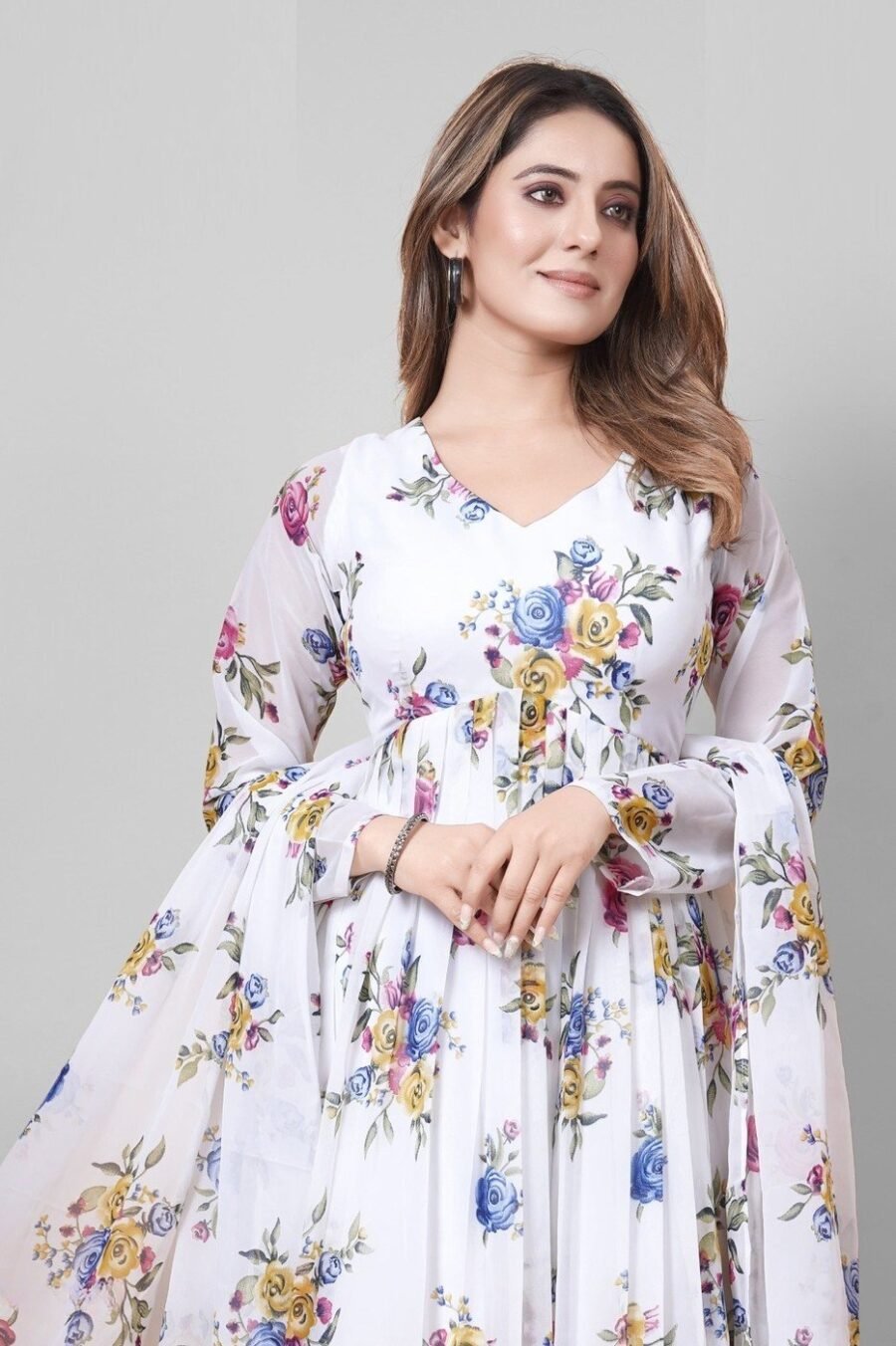 Charming Cream Georgette Anarkali Salwar Kameez – 62510-19