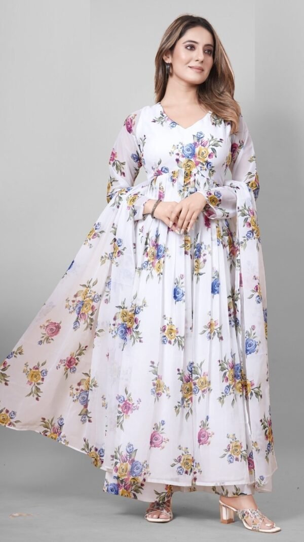 Charming Cream Georgette Anarkali Salwar Kameez – 62510-19