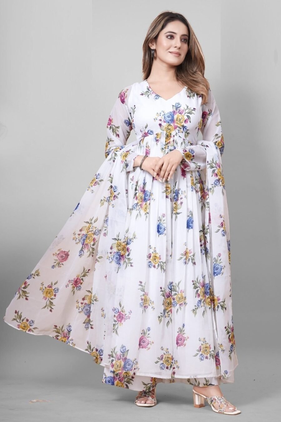 Charming Cream Georgette Anarkali Salwar Kameez – 62510-19