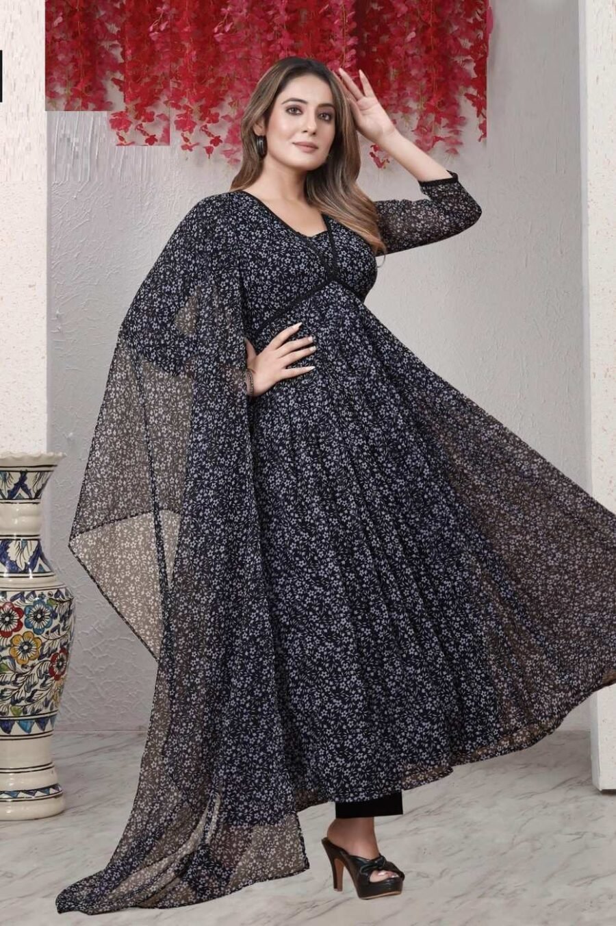 Luxe Black Georgette Anarkali Salwar Kameez – 62510-20 Luxe Black Georgette Anarkali Salwar Kameez – 62510-20
