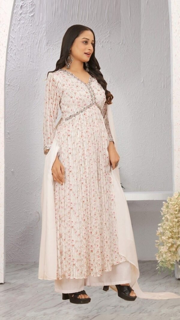 Lively White Georgette Anarkali Salwar Kameez – 62510-58
