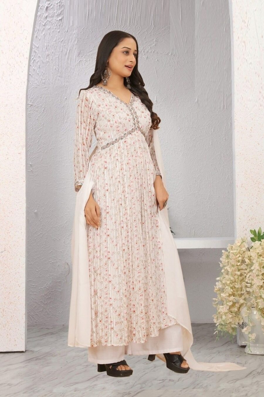 Lively White Georgette Anarkali Salwar Kameez – 62510-58