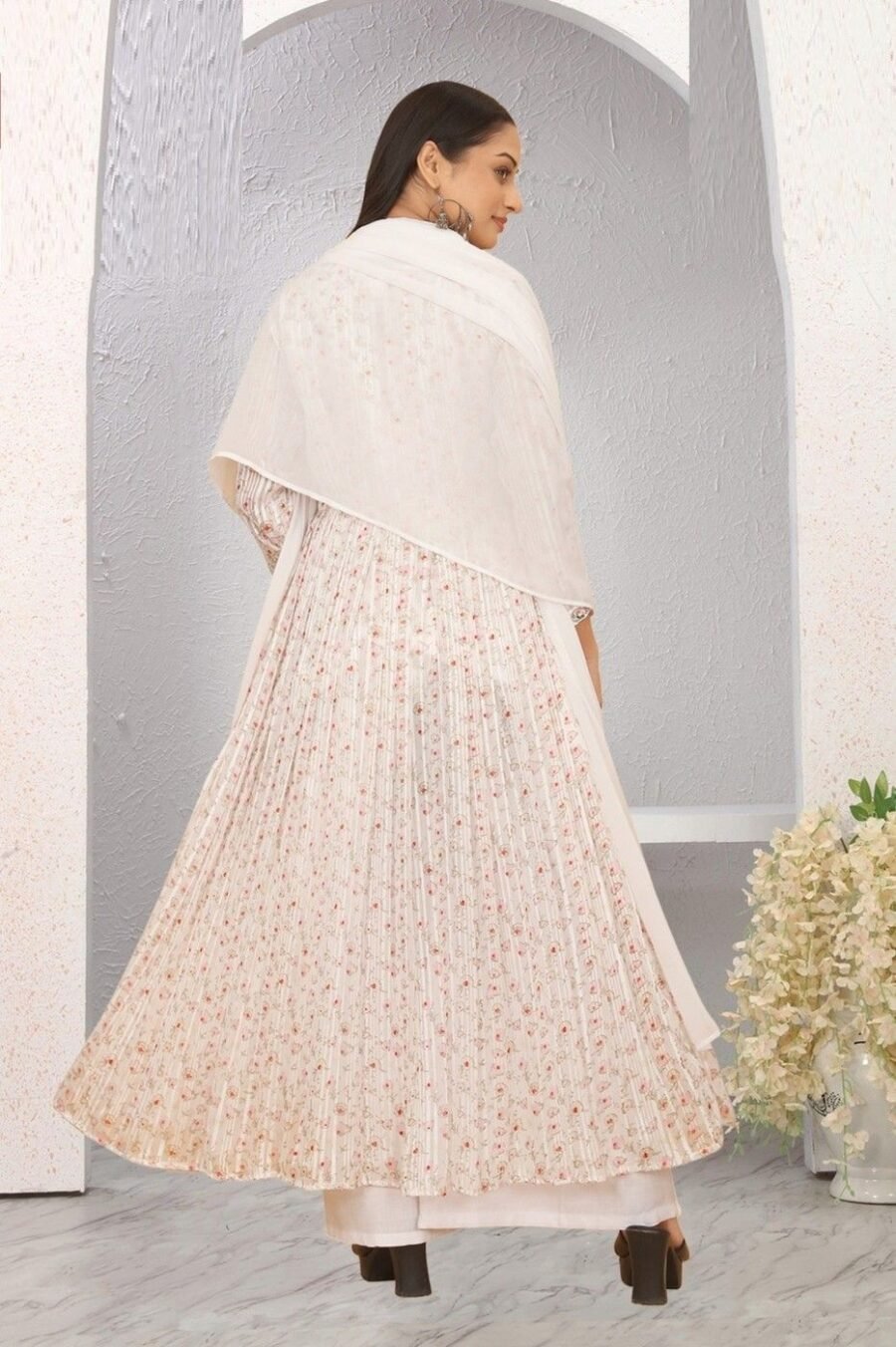 Lively White Georgette Anarkali Salwar Kameez – 62510-58