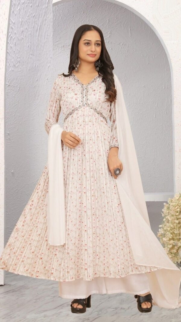 Lively White Georgette Anarkali Salwar Kameez – 62510-58