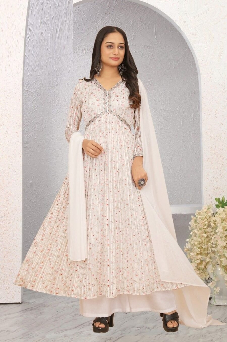 Lively White Georgette Anarkali Salwar Kameez – 62510-58