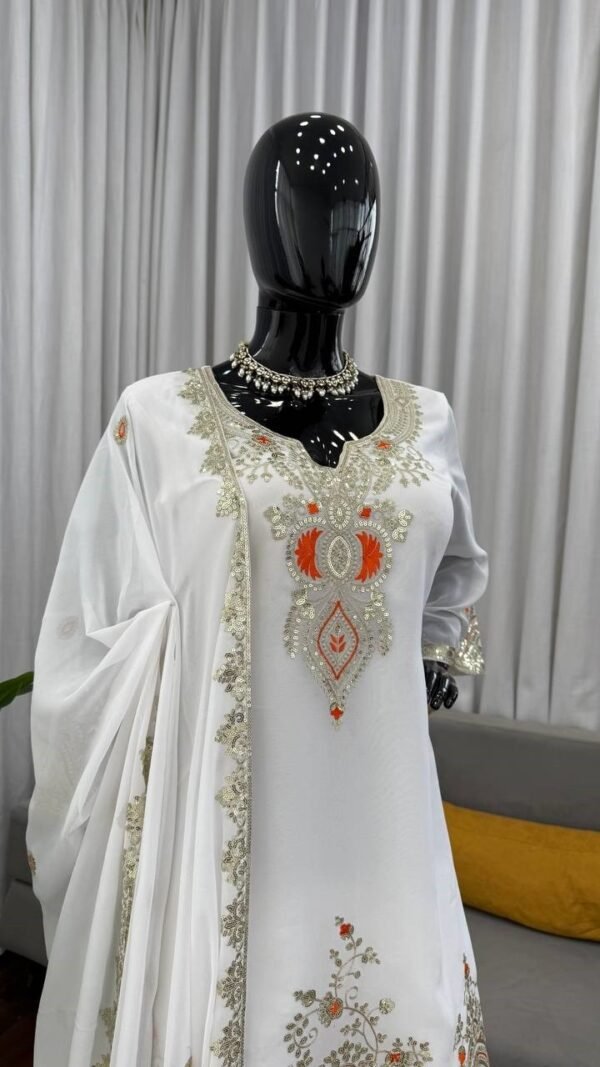 Ravishing White Georgette Sharara Salwar Kameez – 62516-1542-A