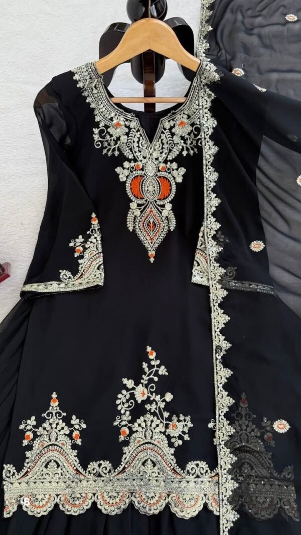 Elegant Black Georgette Sharara Salwar Kameez – 62516-1542-B