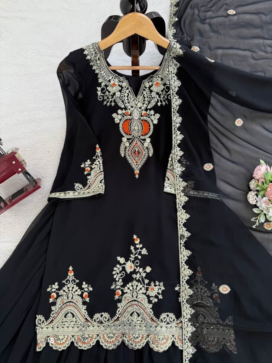 Elegant Black Georgette Sharara Salwar Kameez – 62516-1542-B Elegant Black Georgette Sharara Salwar Kameez – 62516-1542-B