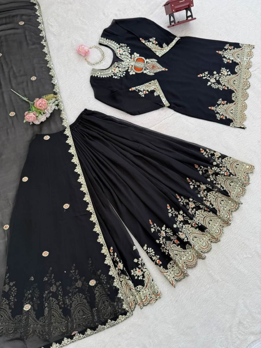 Elegant Black Georgette Sharara Salwar Kameez – 62516-1542-B Elegant Black Georgette Sharara Salwar Kameez – 62516-1542-B