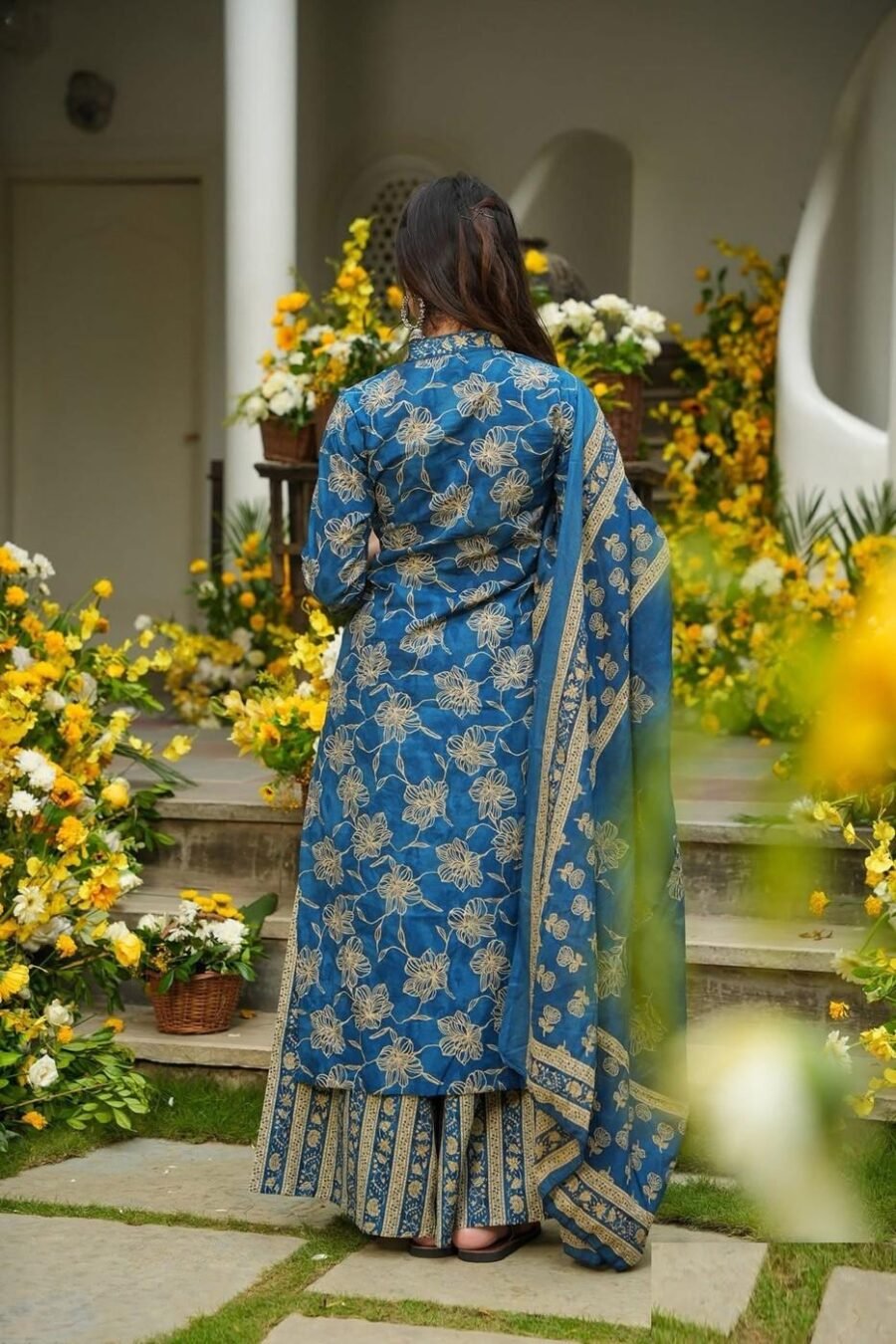Trendy Blue Muslin Straight Salwar Kameez – 62519-14003